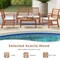 Costway 4 PCS Outdoor Furniture Set with Soft Seat Cushions Stable Acacia Wood Frame White/Navy/Gray
